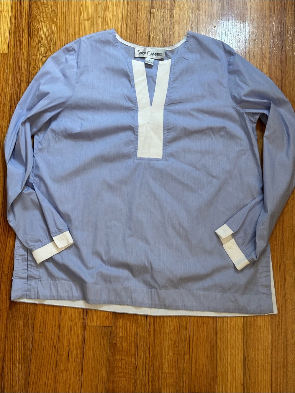 Sara Campbell blue and white striped tunic blouse size M (#3)